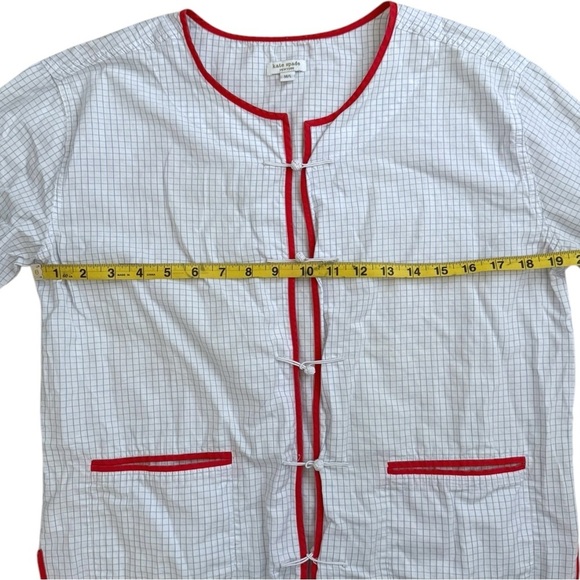 Kate Spade Checkered Blue Orange Trim Frog Clasp Shirt Blouse Size M/L Flowy - Picture 5 of 8